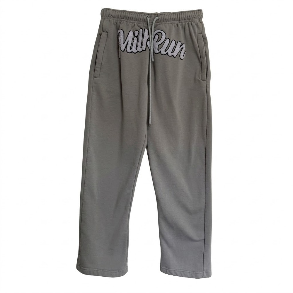 Milk Run Chenille Logo Fleece Sweatpants Grey Size Small Streetwear Joggers